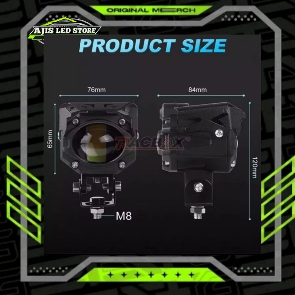 Aeslux | Lampu Sorot Tembak | Aeslux S22 LED Laser gun 9D Putih Kuning | Lampu kabut | lampu motor l