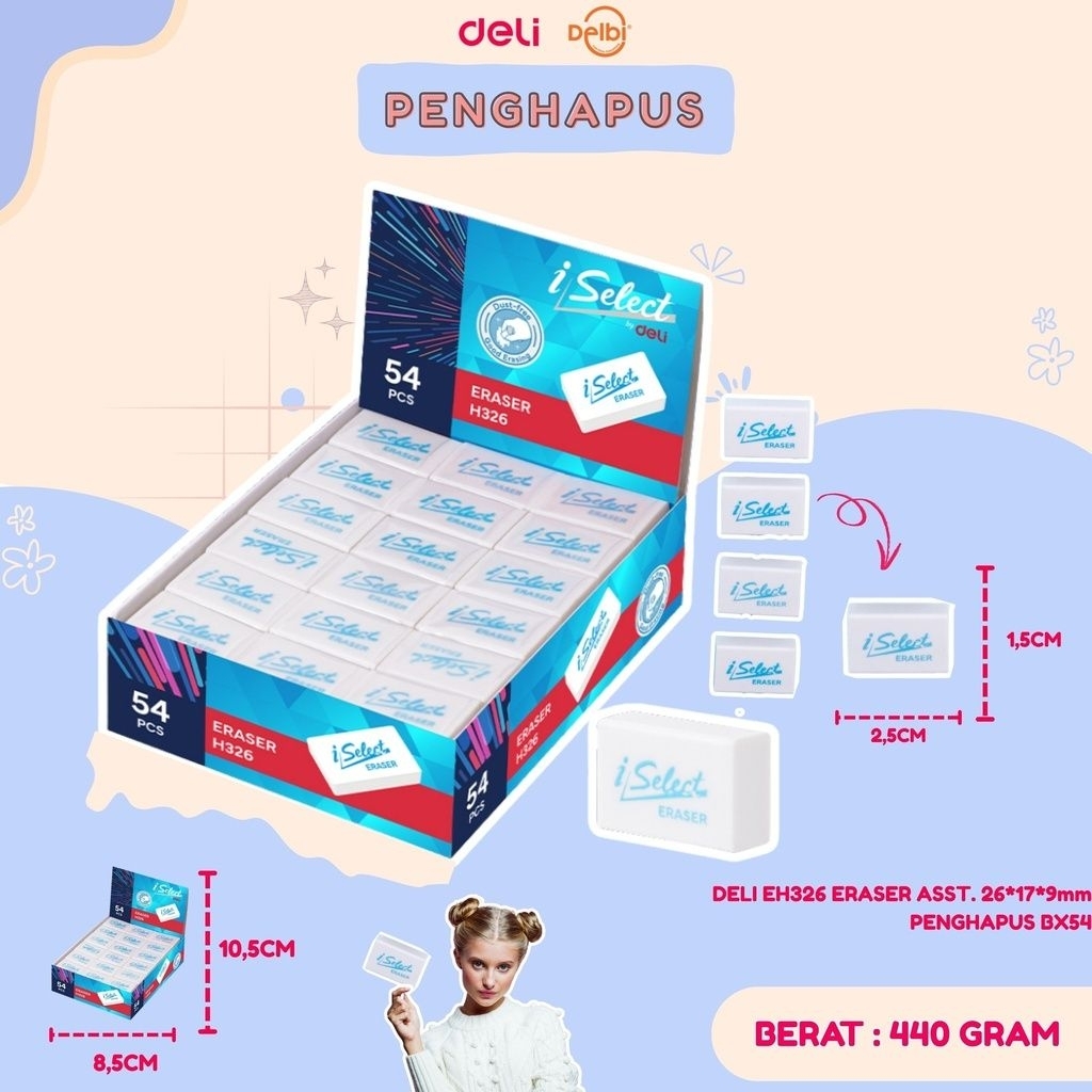 

DELI EH326 ERASER ASST. 26*17*9mm PENGHAPUS BX54