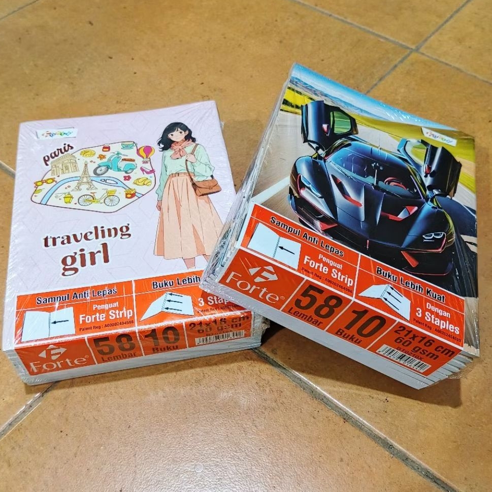 

1 Pak Buku Tulis 38 Lembar, 58 Lembar isi 10 Pcs FORTE ( Motif Cewek Cowok )