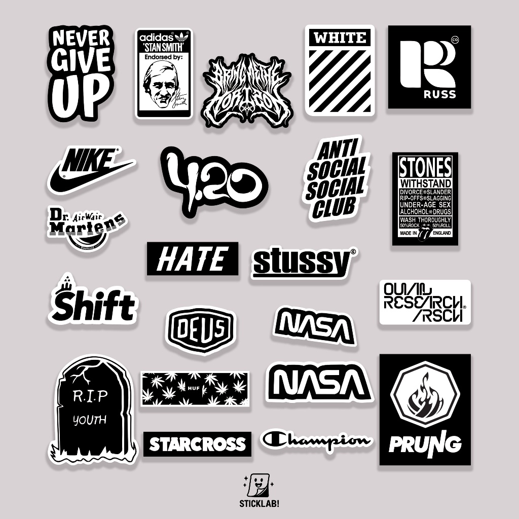 

Sticker Pack HYPE BEAST VOL 17 Aesthetic Vynil Potongan KissCut Tumblr Helm Laptop BLACK & WHITE