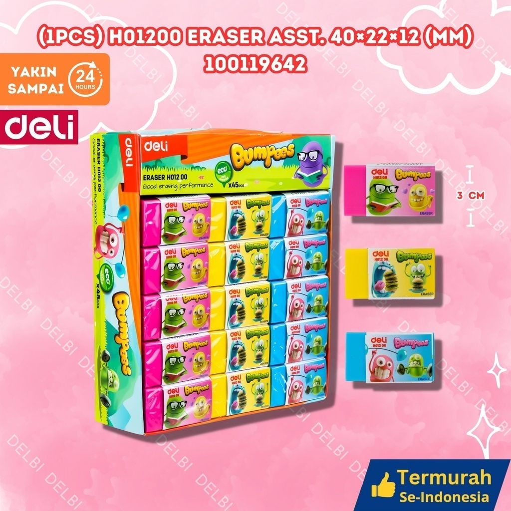 

(1pcs) H01200 Eraser Asst. 40 22 12 (mm) DELI PENGHAPUS SETIP KARAKTER BX1080 BX45
