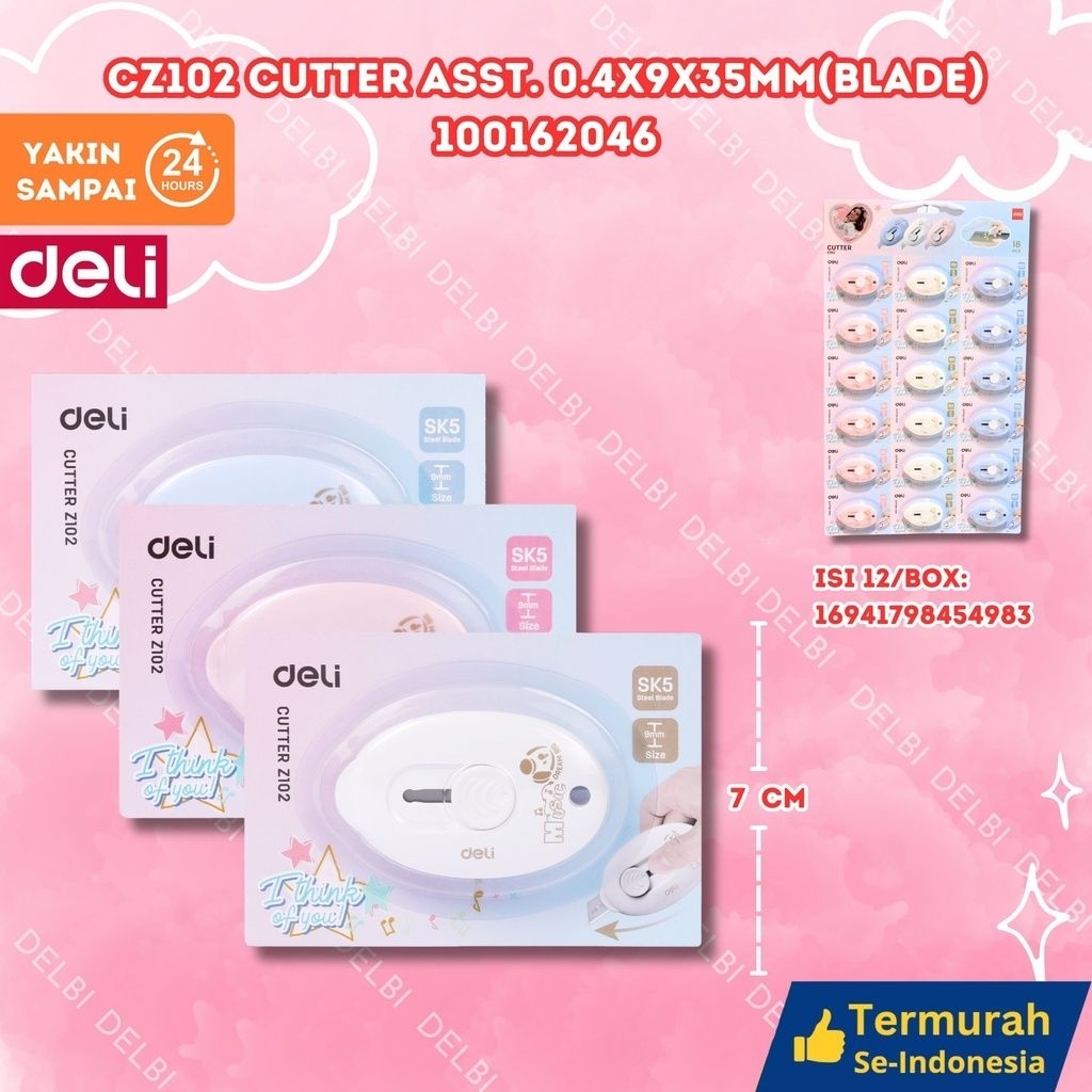 

CZ102 Cutter ASST. 0.4x9x35MM(blade) DELI KECIL PISAU BX216 BX18