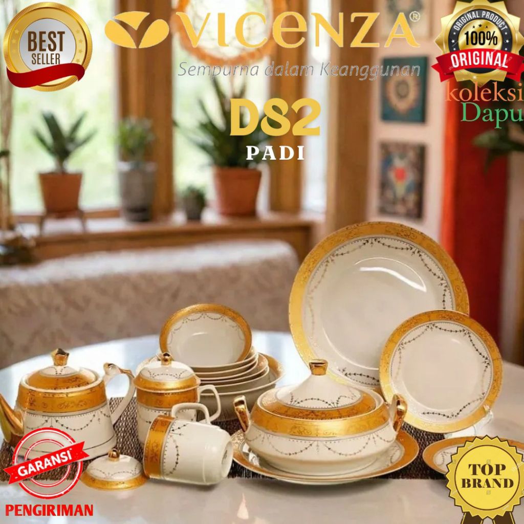 Set Perlengkapan Makan Vicenza D82 Motif padi, lengkap Mug teko piring mangkuk hingga tutupnya ASLI 