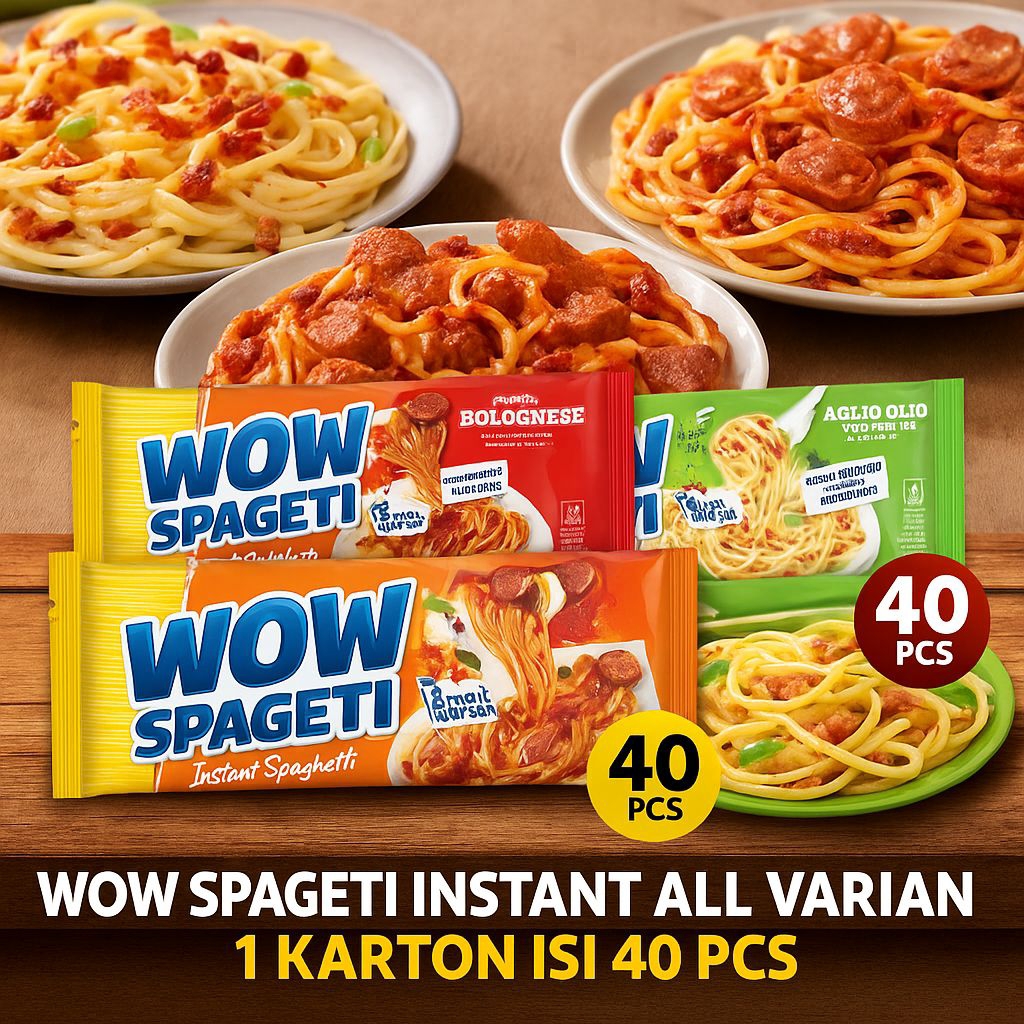 

WOW Spaghetti Instant 1 Karton Isi 40 PCS – Semua Varian Rasa | Mie Spaghetti Praktis & Lezat