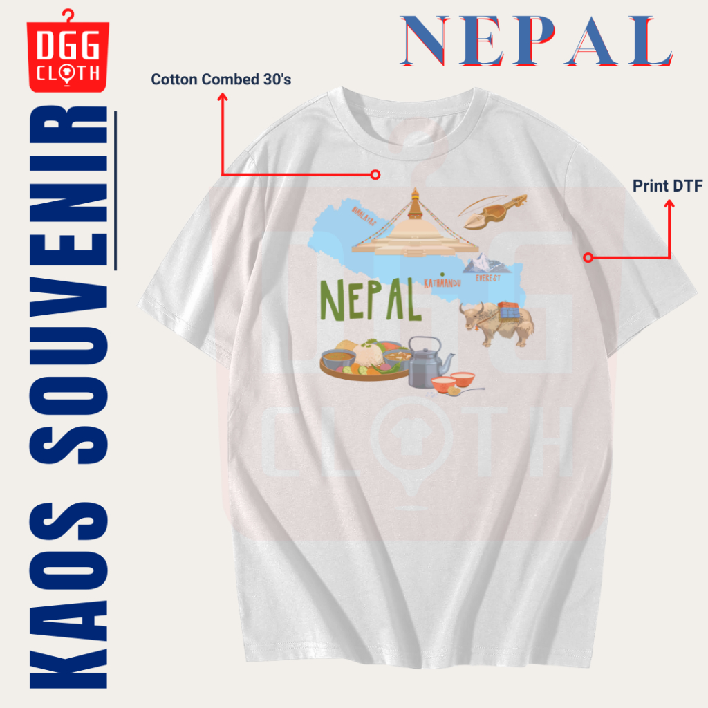 DGG Kaos Oleh-Oleh Nepal White Tshirt Baju Souvenir Nepal Dewasa Anak Type 1