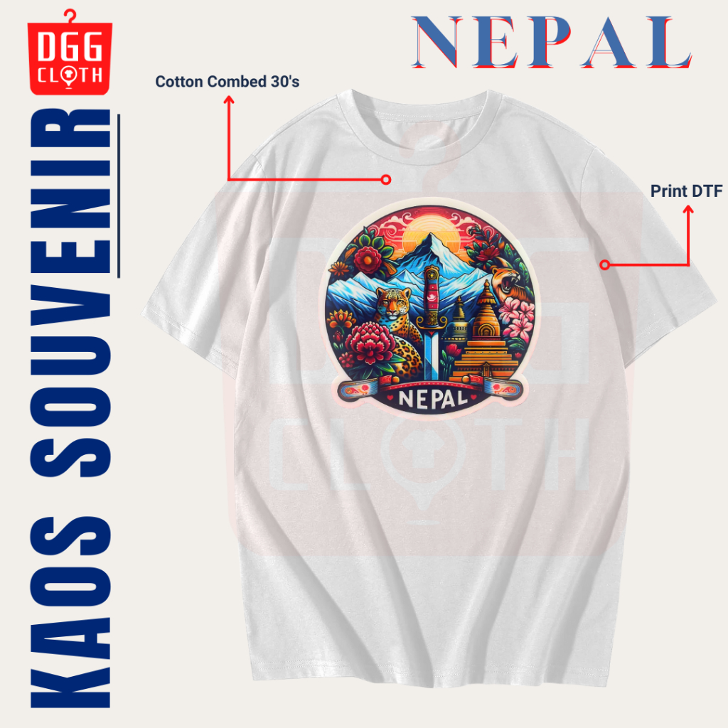 DGG Kaos Oleh-Oleh Nepal White Tshirt Baju Souvenir Nepal Dewasa Anak Type 5