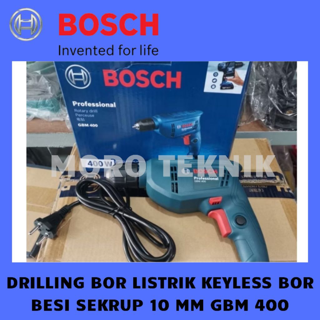 BOSCH MESIN BOR DRILLING KEYLESS LISTRIK 10MM GBM-400 ORIGINAL