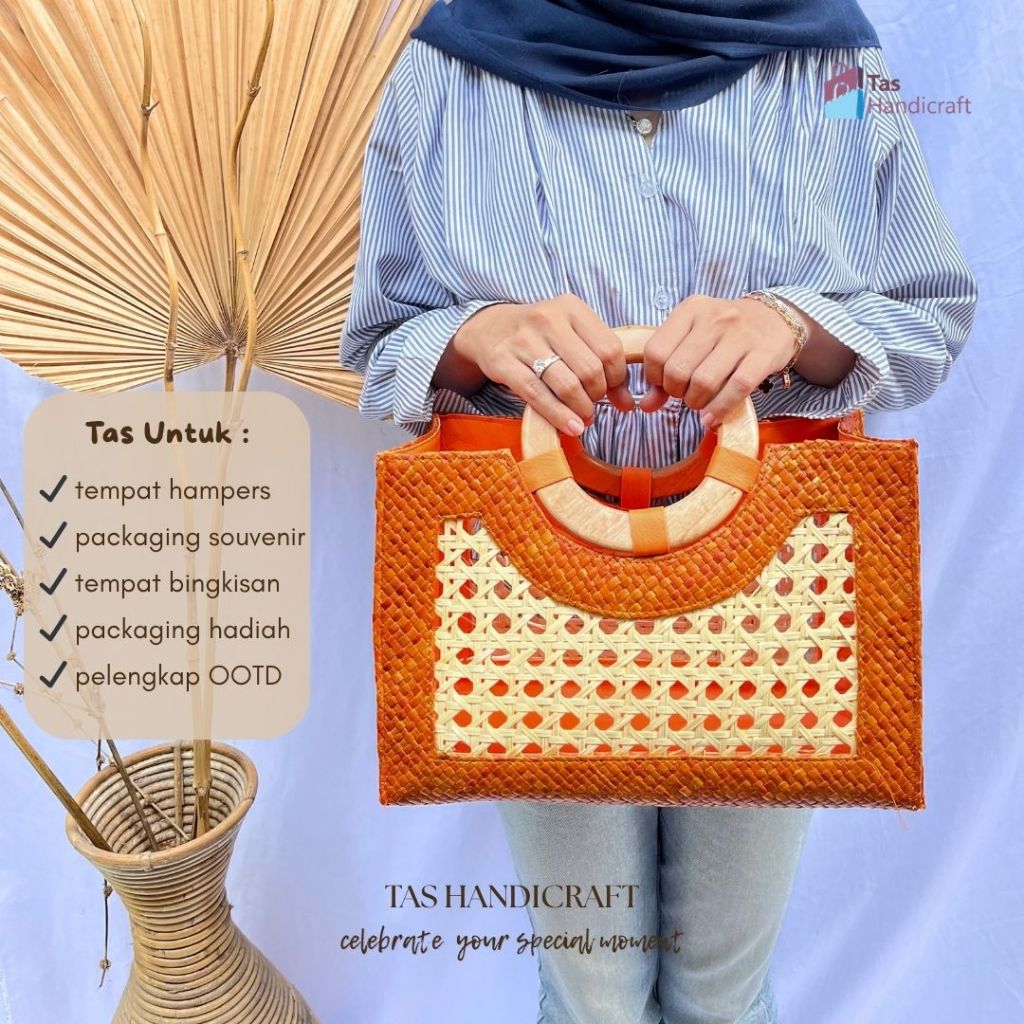 Tas Hampers 40 Hari 100 Harian Pandan Handle Kayu | Tas Souvenir Custom | Tas Bingkisan | Tas Parcel