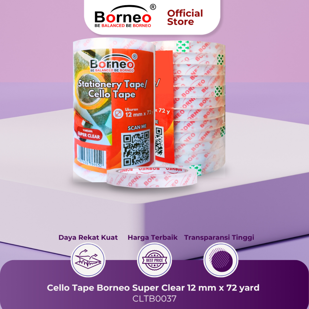 

Cello Tape Borneo Super Clear 12 mm x 72 yard - 12 Roll