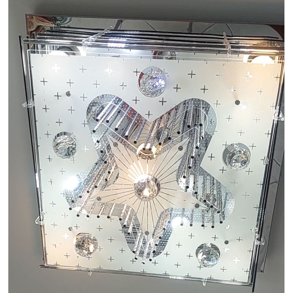 Lampu Plafon Kristal Remote + LED Putih