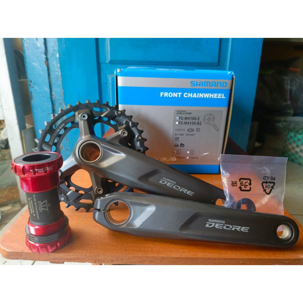 Crank shimano Deore satu set bb bottom bracket 2 speed 2 Susun 36T-26T Hollowtech 2 Crank Shimano De