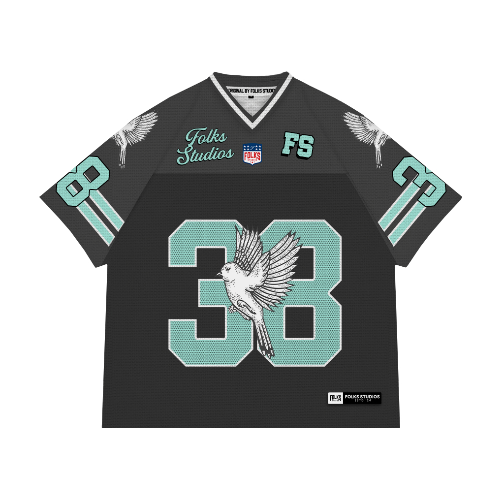 Folks Studios - Black Jade 38 - Jersey Vintage Oversize Jersey NFL Baseball Shirt Rugby Y2K Boxy