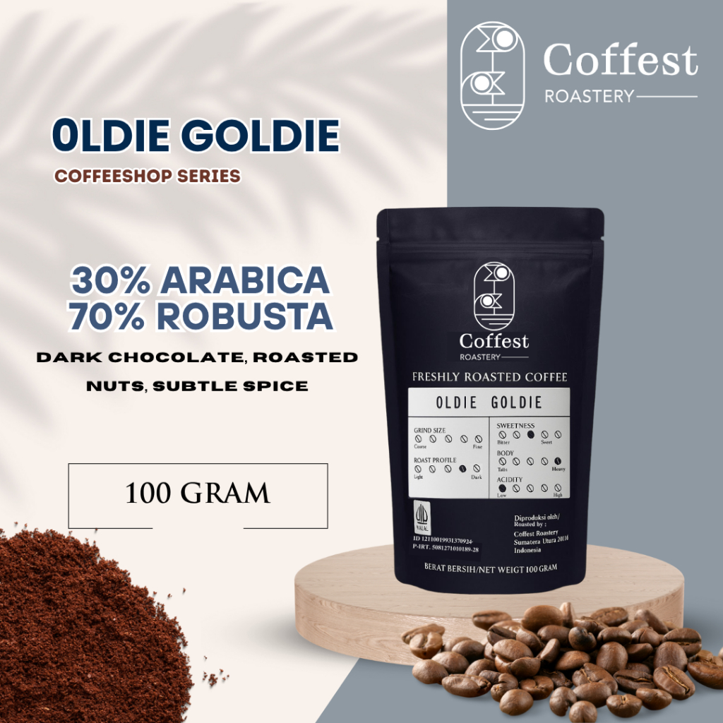 

Coffest Roastery - Oldie Goldie 100 gram - Roast Bean Bubuk Kopi Blend 30/70 Arabika Robusta Grade 1