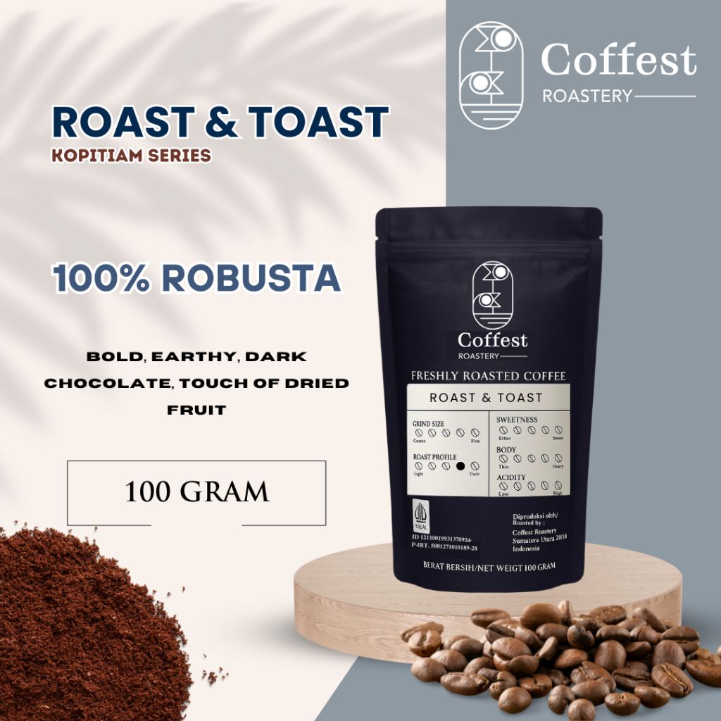 

Coffest Roastery - Roast & Toast 100 gram - Roast Beans Biji Bubuk Kopi 100% Robusta