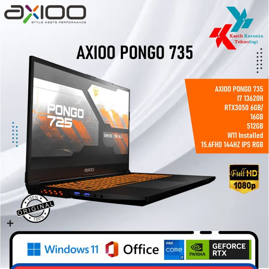 AXIOO PONGO 750 I7 13620H RTX4050 6GB/ 16GB 512GB W11 15.6FHD 144HZ IPS RGB 3Y GRY