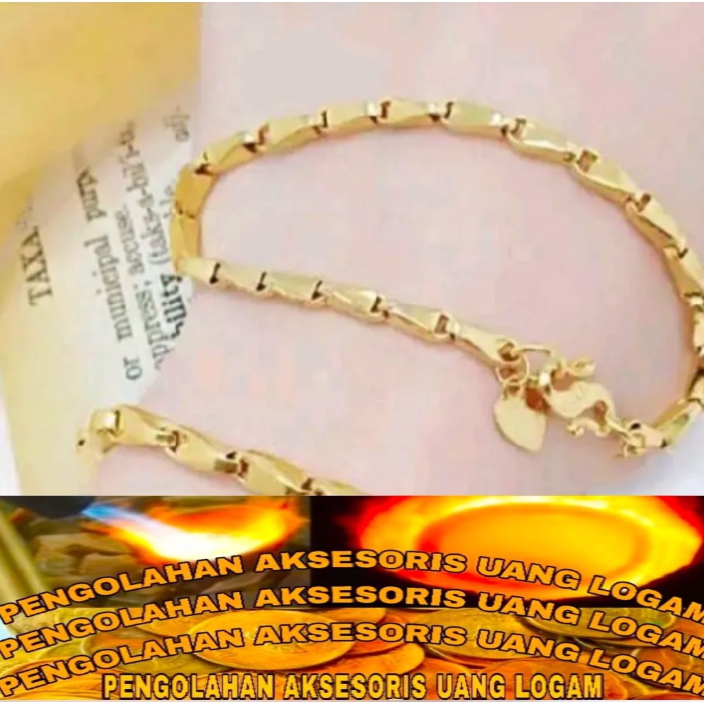 Gelang rantai wanita model padi bahan koin logam 91 Lapis Emas Anti luntur