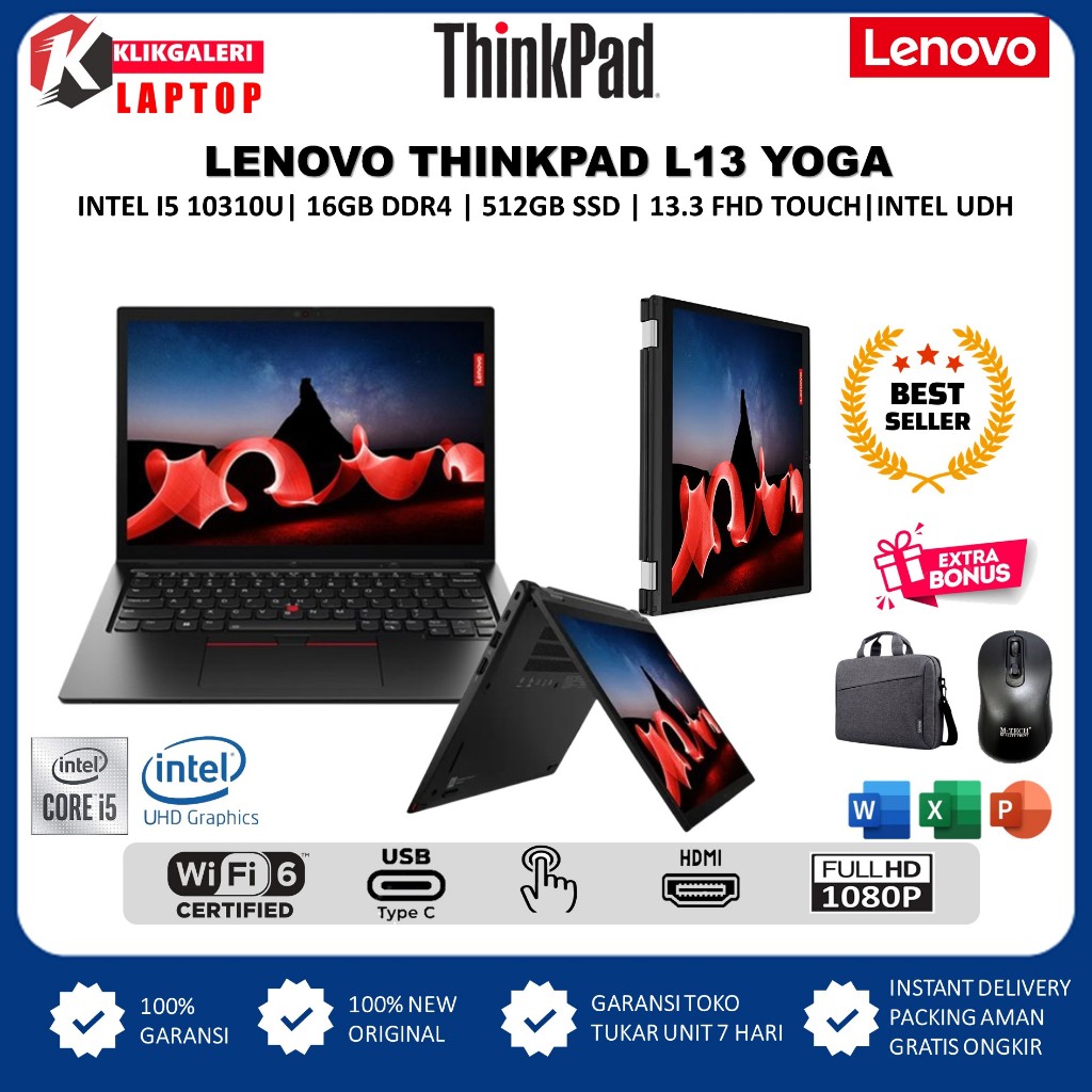 Laptop Lenovo Thinkpad L13 Yoga Intel Core i5 10310U 16GB 512GB 13.3 FHD TOUCH PEN WIN10PRO