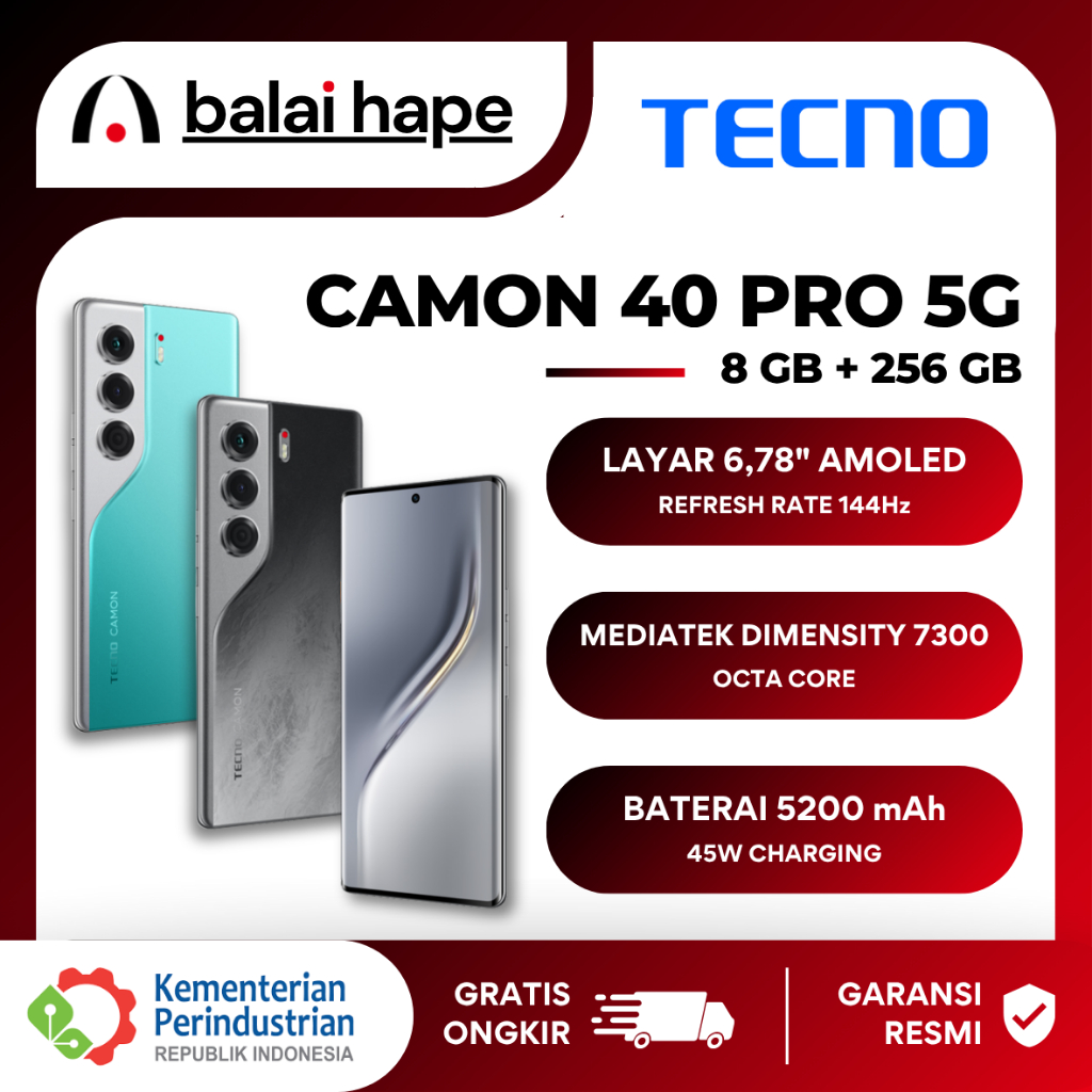 TECNO CAMON 40 PRO 5G 8/256 GB GARANSI RESMI TECNO CAMON 40 PRO 8/256 GB