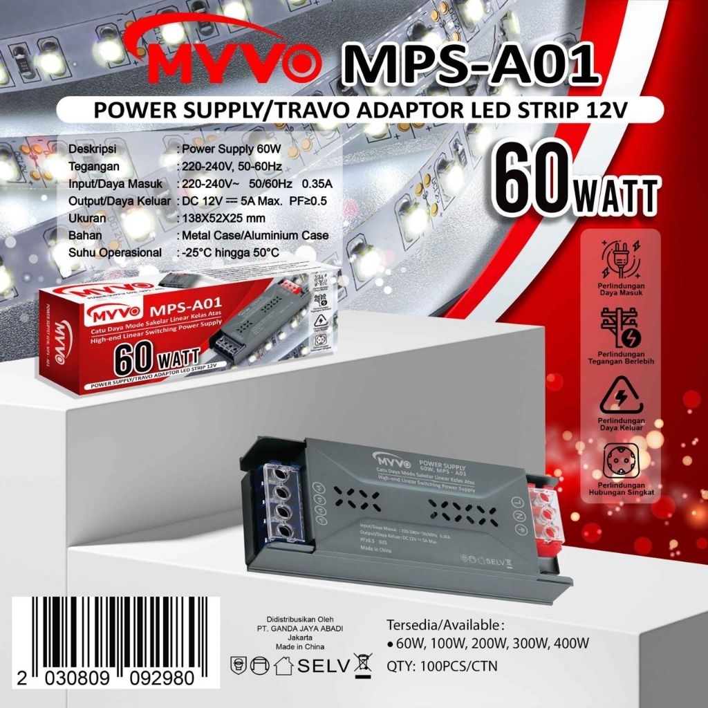 POWER SUPPLY TRAVO ADAPTOR LED STRIP MYVO 60 WATT/100WATT/200WATT/300WATT/400WATT