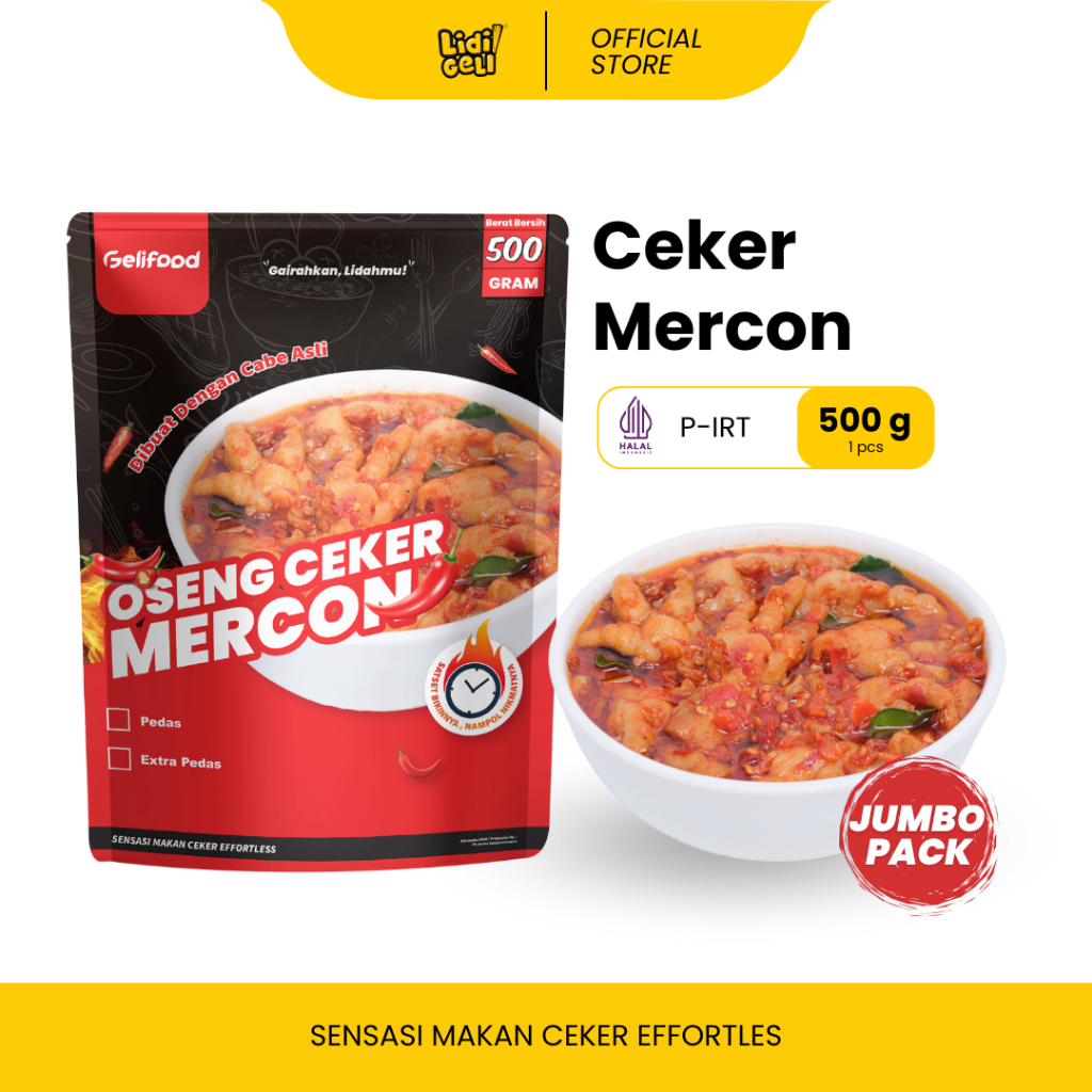

Geli Food - 1/2 kilo Oseng Ceker Mercon Tanpa Tulang Pedas Daun Jeruk Makanan Kemasan Instan 500gram