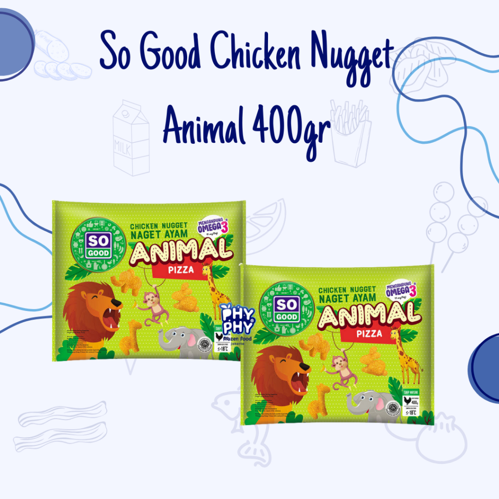 

So Good Nugget Animal 400gr | Nugget Bentuk Hewan | So Goof Nugget DinobitesAnimal | Nuget Ayam | Nuget Karakter | Nuget untuk anak-anak | Nugget Termurah | Nuget Ayam Murah