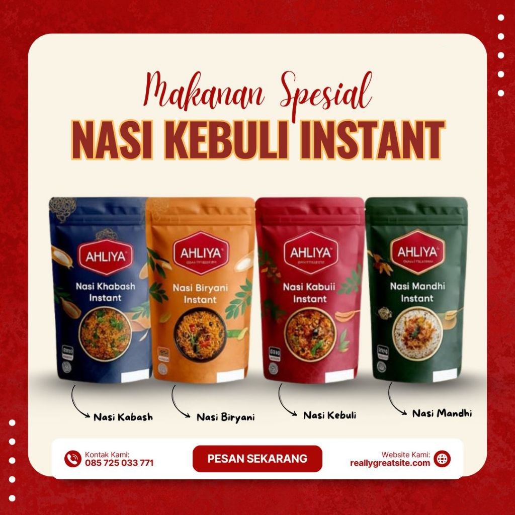 

Paket Komplit Nasi Kebuli Original Sehat Beras Basmati Sudah ada Bumbu Tanpa MSG, 100% Rempah Murni
