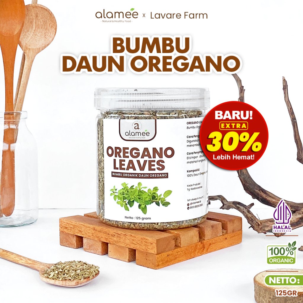 

ALAMEE Oregano Kering Bumbu Dapur Garnish Dried Leaves Flakes Murni Asli Tanpa Campuran Organik 125g BUMA