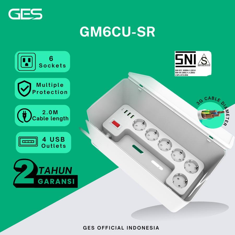 GES Stop Kontak Colokan Listrik 6 Power Socket 3 USB Port 1 Type C GM6CU-SR