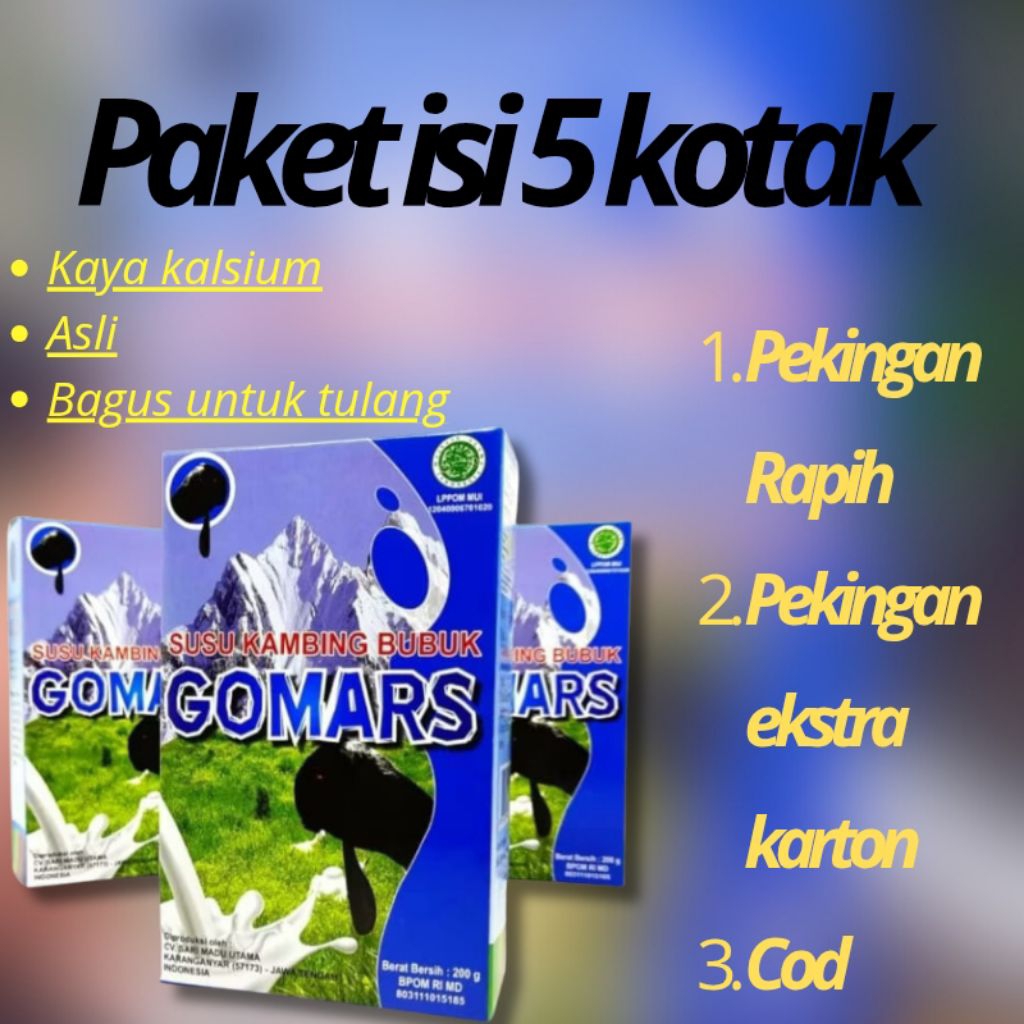 

SUSU ETAWA GOMARS (pilih 5 kotak bayar 100.000)Gomars Susu Kambing