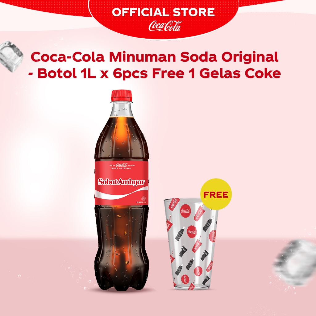 

Coca-Cola PET 1L x 6pcs Free 1pcs Gelas Coke