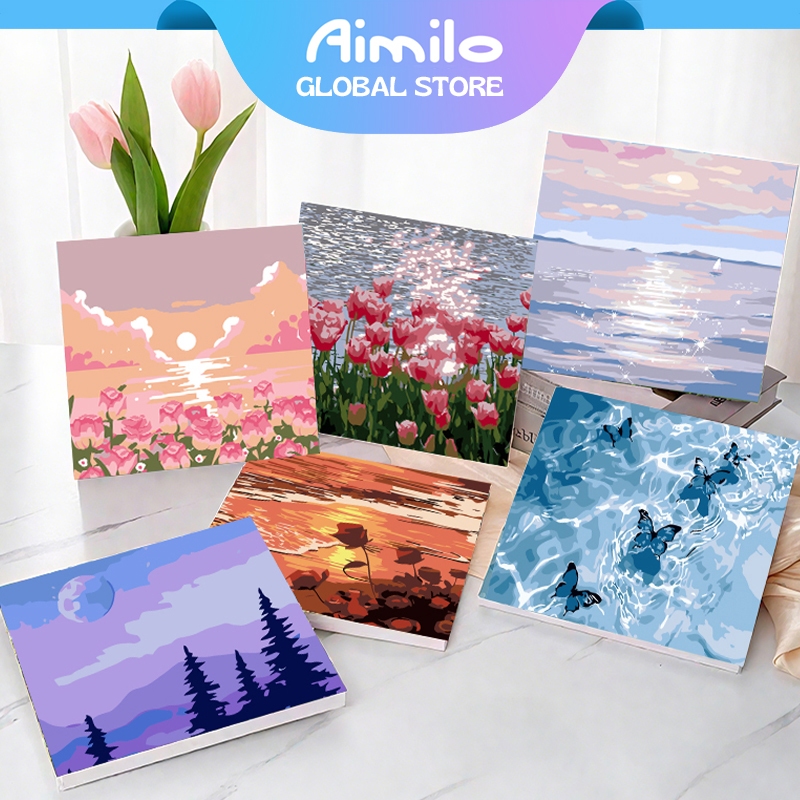 

Aimilo Paint By Number 20x20cm Lukisan Kanvas DIY Digital Painting Kit With Kanvas