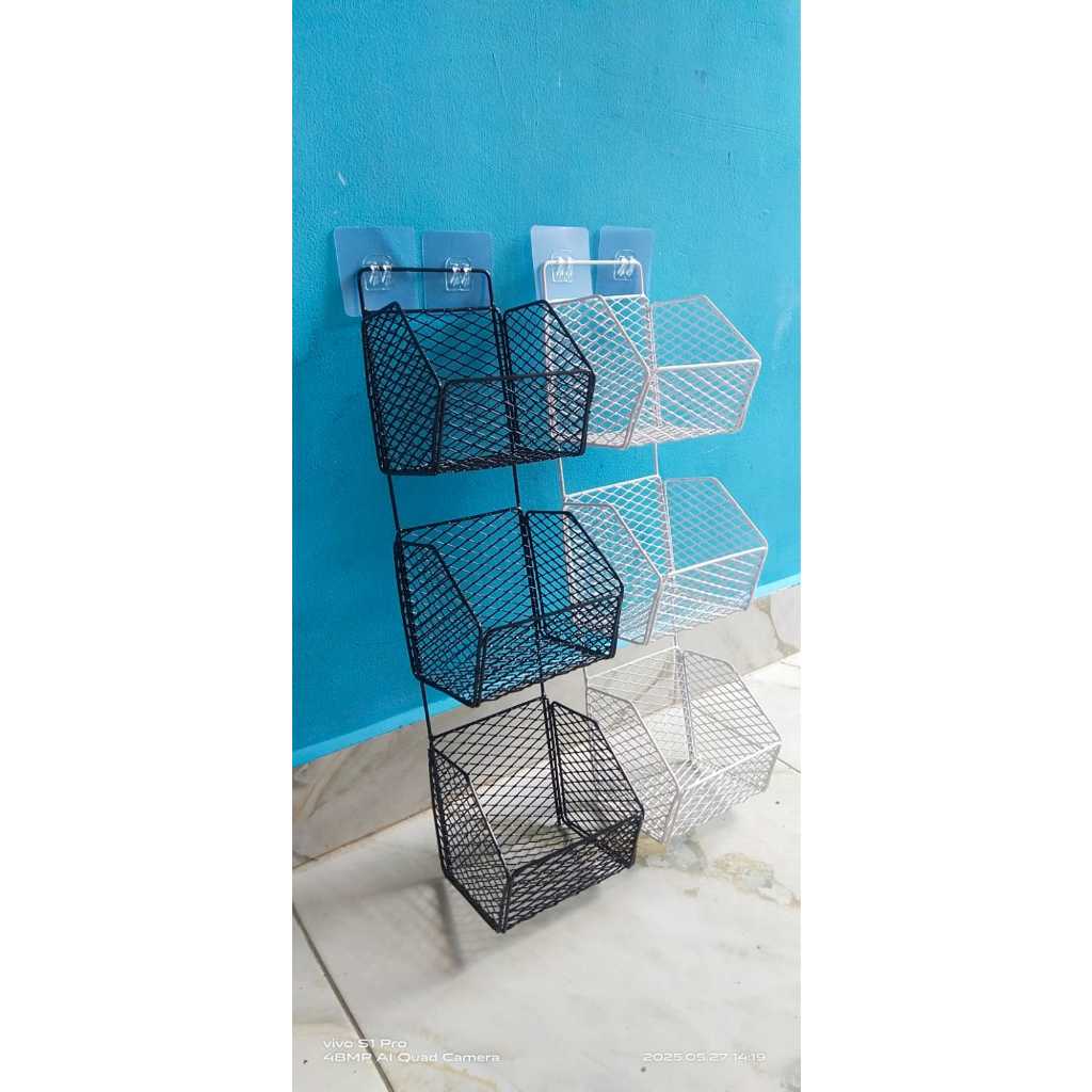 Diskont Rak Keranjang Besi Susun 3,Rak Dapur Serbaguna,Rak Tempel Dinding Estatick