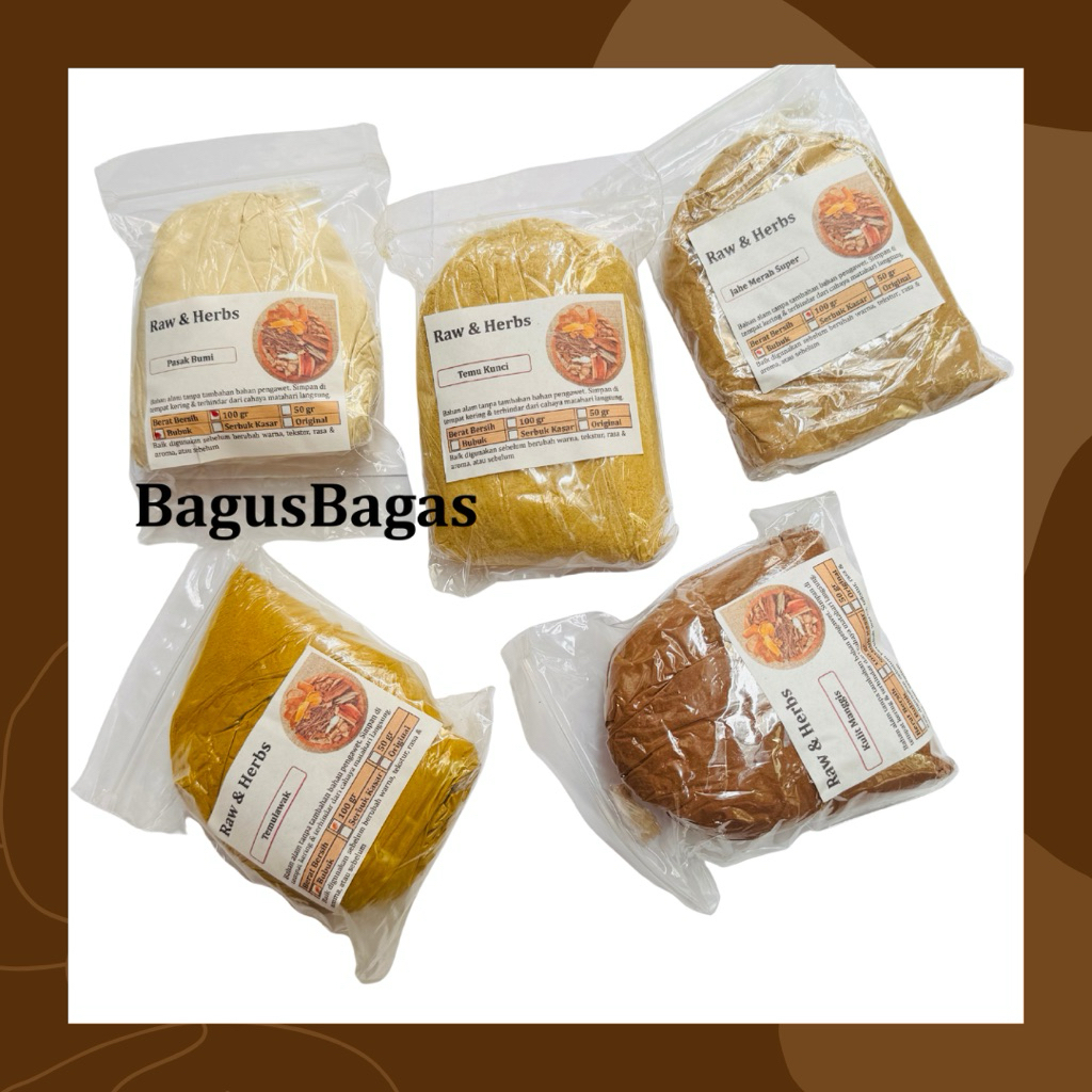 

100gr Bubuk Murni Rempah Herbal Bahan Jamu Tradisonal Bubuk Manggis Lada Pinang Mengkudu Pasak Bumi Jahe Emprit Jahe Merah Purwaceng Kunyit Putih Lengkuas Temu Giring Temulawak Temu Mangga Secang SUPER Tanpa Campuran Asli