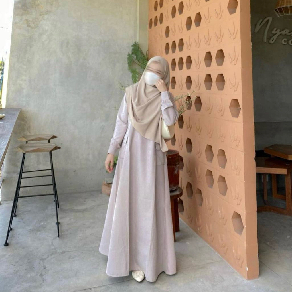 Tahan Lama Elmina Halimah Dress Gamis Terbaru 2025 Polos Pastel Raya Collection Simple Minimalis