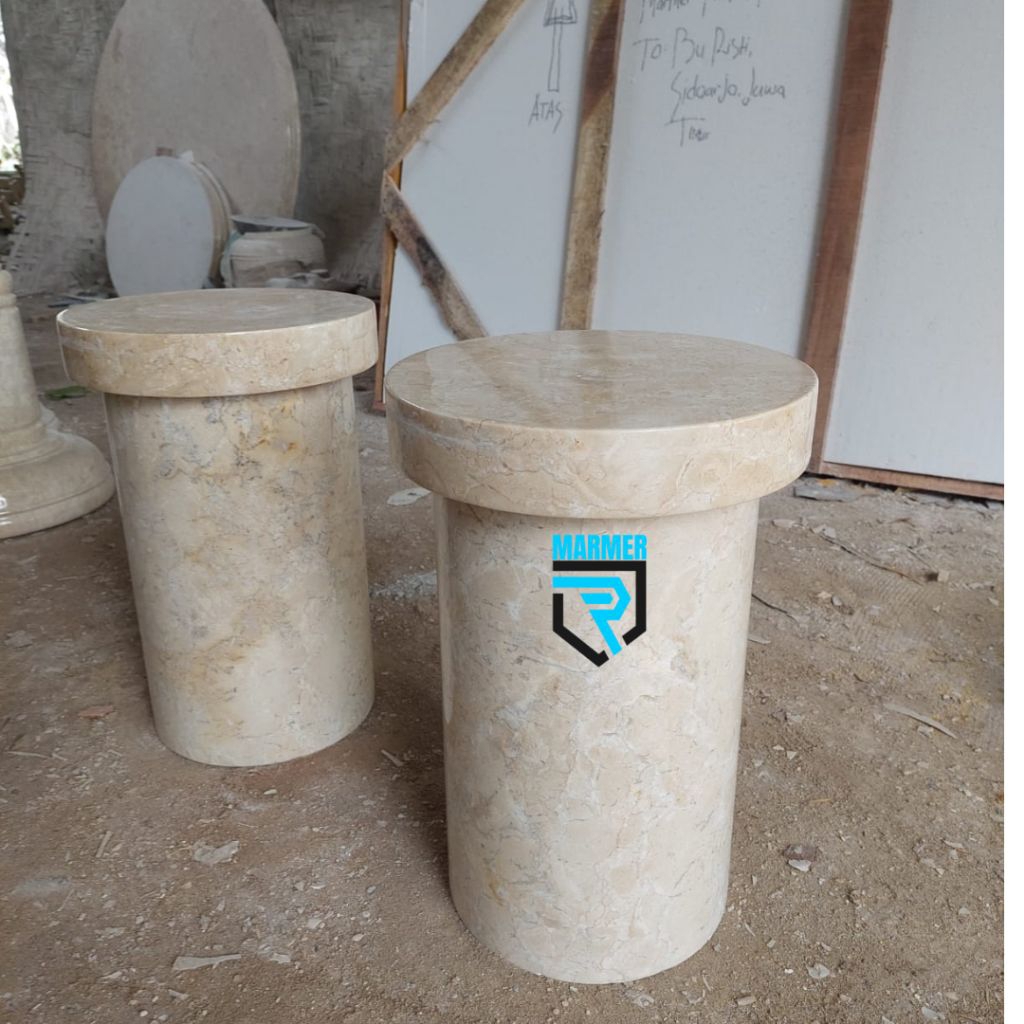 Kursi bulat tiyang bulat solid batu marmer putih