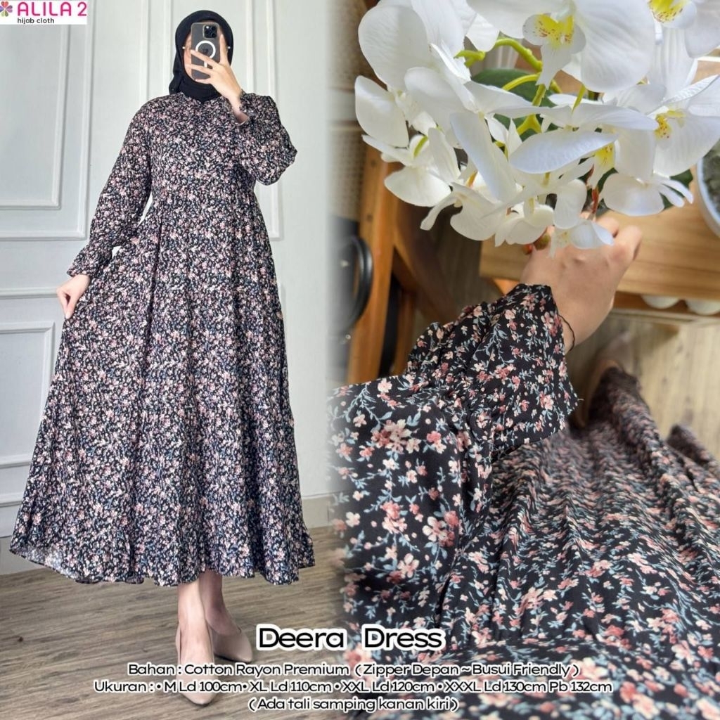 DEERA M-XXXL Premium Rayon by ALILA long dress gamis muslim wanita motif bunga busui umpak s