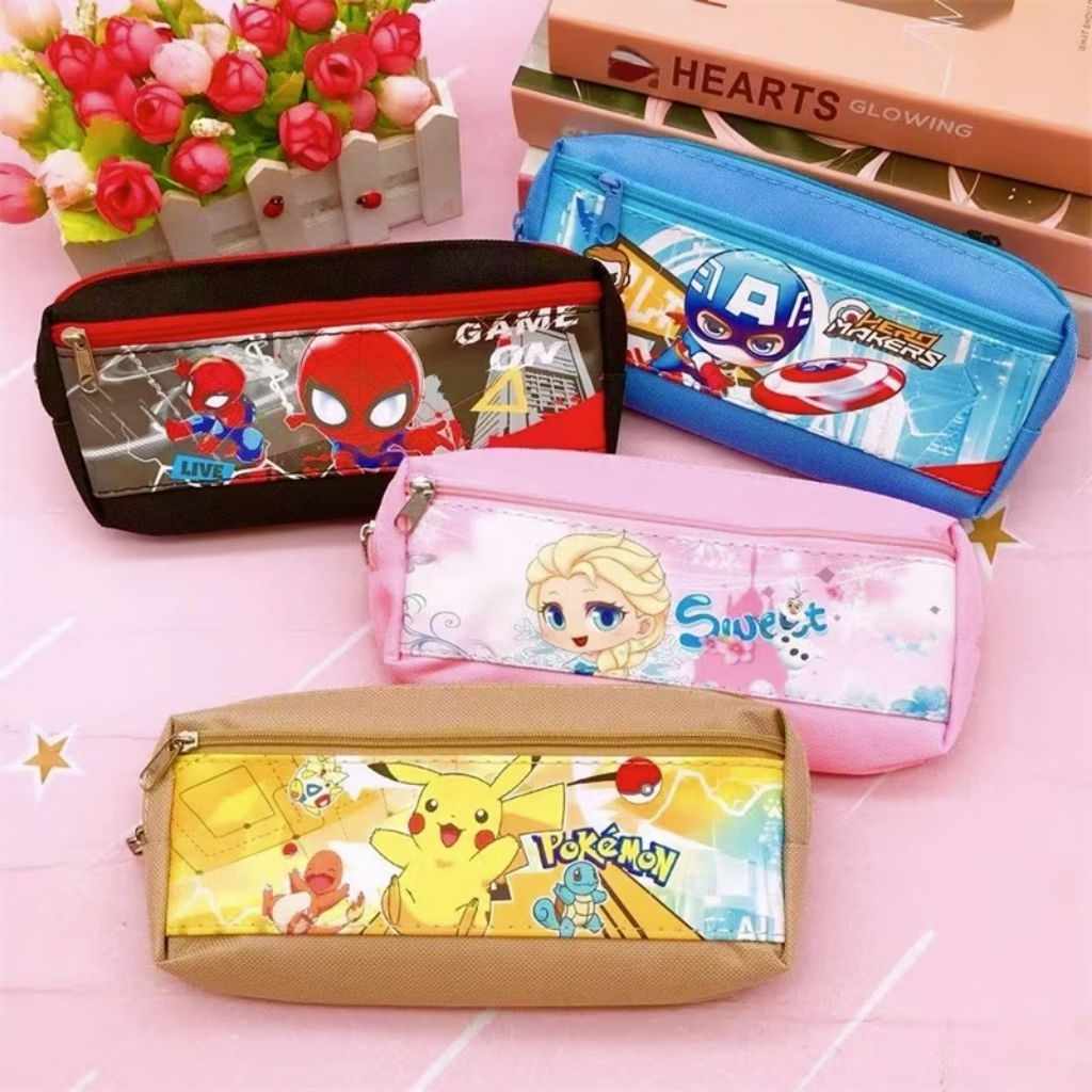 

(Ecer) Tempat Pensil Kain Saku 2 Resleting Karakter Superhero Unicorn