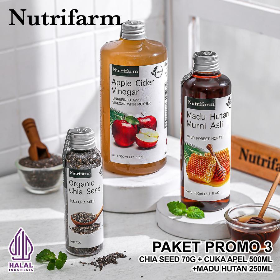 

NUTRIFARM PAKET PROMO 3 CUKA APEL 500ML, MADU HUTAN 250ML, CHIA SEED 70G