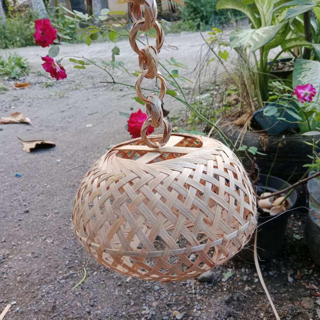 Lampion Lampu Anyam Bambu Unik Jadul/Cup Lampu Gantung Bambu