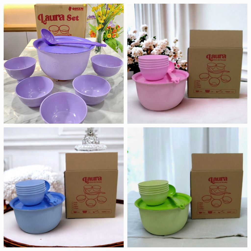 Mangkok tutup mangkok kecil plastik set laura
