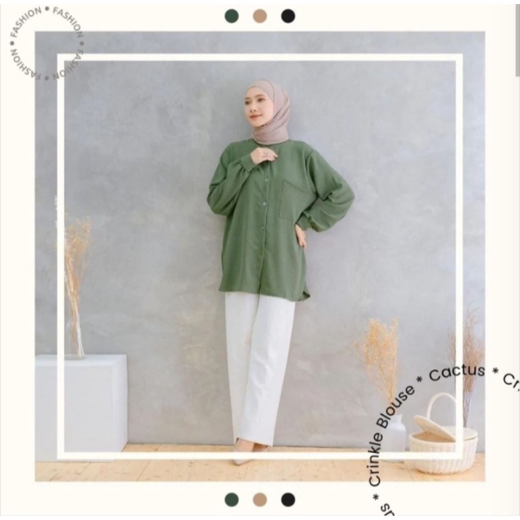 Kemeja Crinkle Wanita Lengan Panjang | Pocky Rayon Airflow Simple Elegan - Bonus Pulsa