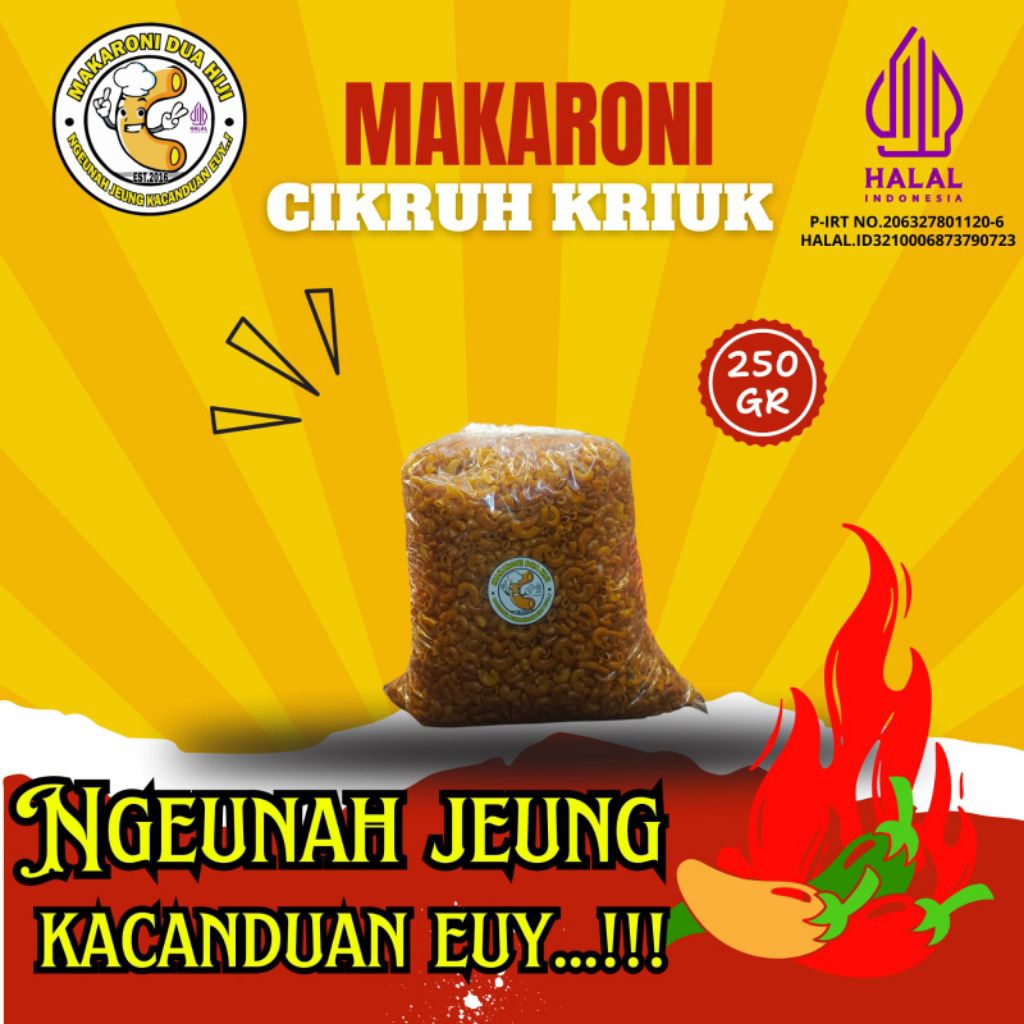 

Makaroni Cikruh Kriuk 250 gr Bumbu Original Pedas Gurih Extr Pedas