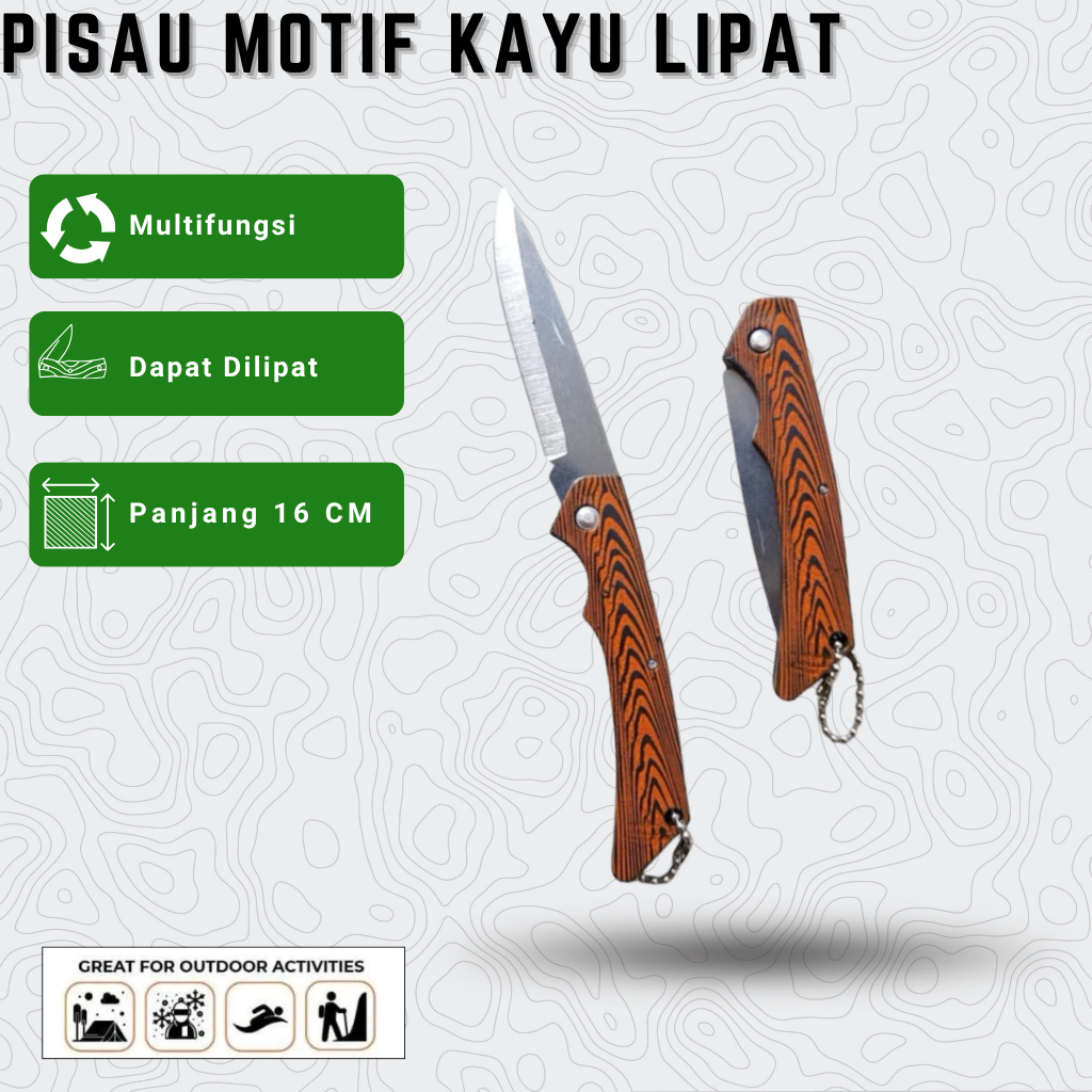 Pisau Lipat Motif Kayu 16 CM untuk Cocok untuk Traveling, Pendaki & Outdoor