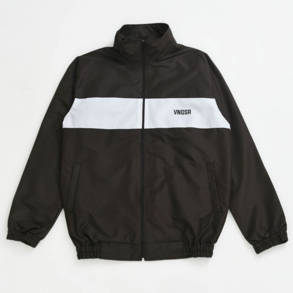 jaket tracktop vintage pria wanita parasut hitam putih waterproof lengan panjang