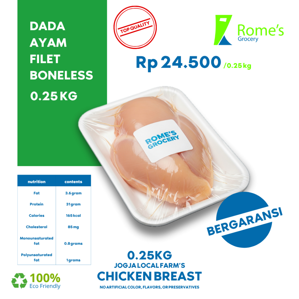 

Dada Ayam Filet Boneless | 0,25Kg | Fresh 100% | Bergaransi | Rome's Grocery