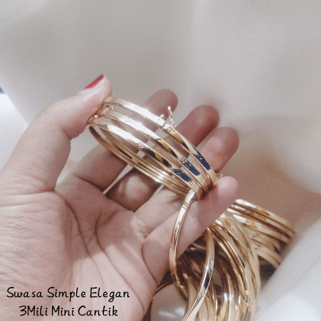 Swasa Original Branded Jewelry Gelang Simple 3Mili Mini Elegan Cantik Ringan Lapis Emas Awet Dalam k
