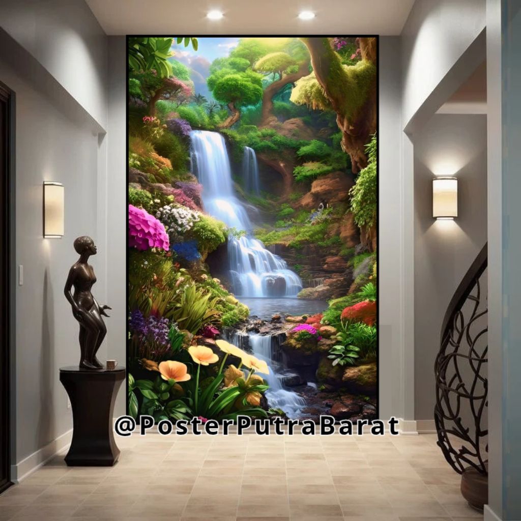 Poster Cetak Hiasan Dinding Jumbo Gambar Pemandangan Air Terjun Uk 70 X 100 Cm Tanpa Bingkai Dekoras