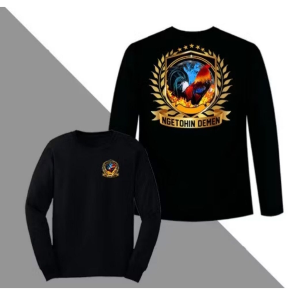 KAOS  AYAM JAGO LENGAN PANJANG NGETOHIN DEMEN DESAIN AYAM JAGO MEWAH