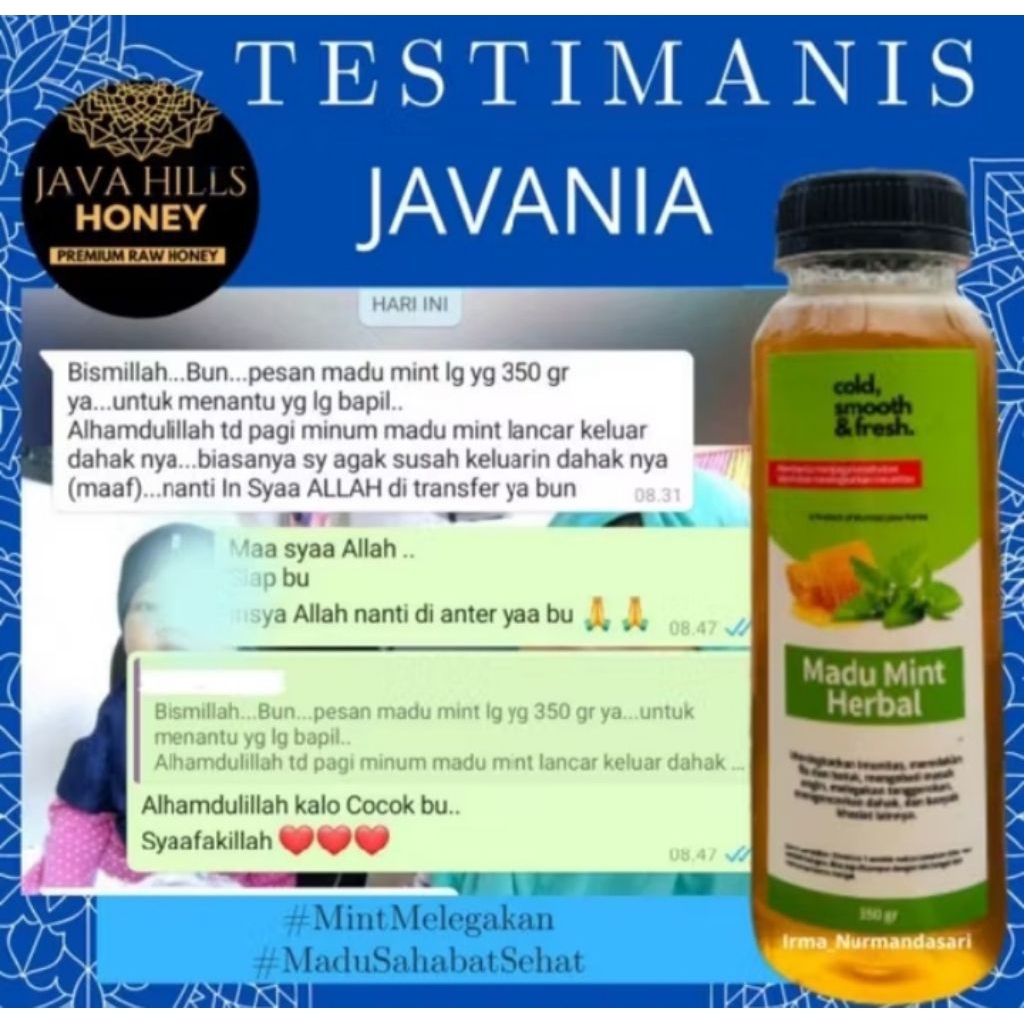 

JAVAHILLS HONEY MADU MINT HERBAL MASUK ANGIN, ASMA, FLU DAN BATUK. JAVAHILLS HONEY MUMTAZ HERBAL 320gram - 650gram