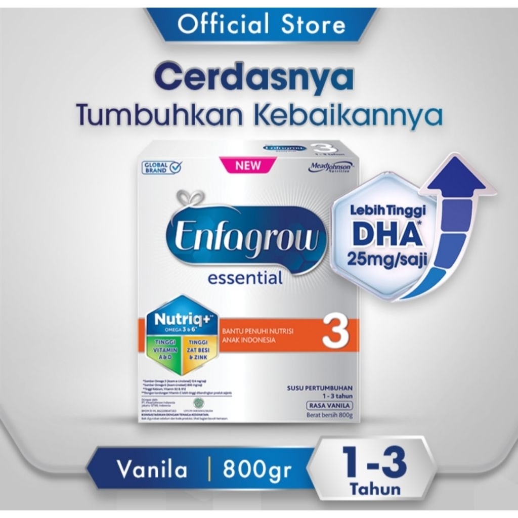 

Enfagrow essential 3 susu bubuk pertumbuhan anak 1-3 tahun vanila 800 g